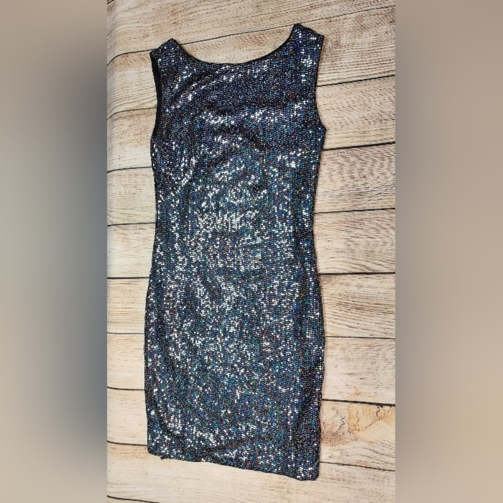 Women Sequin Mini Shift Dress Silver Sparkle
